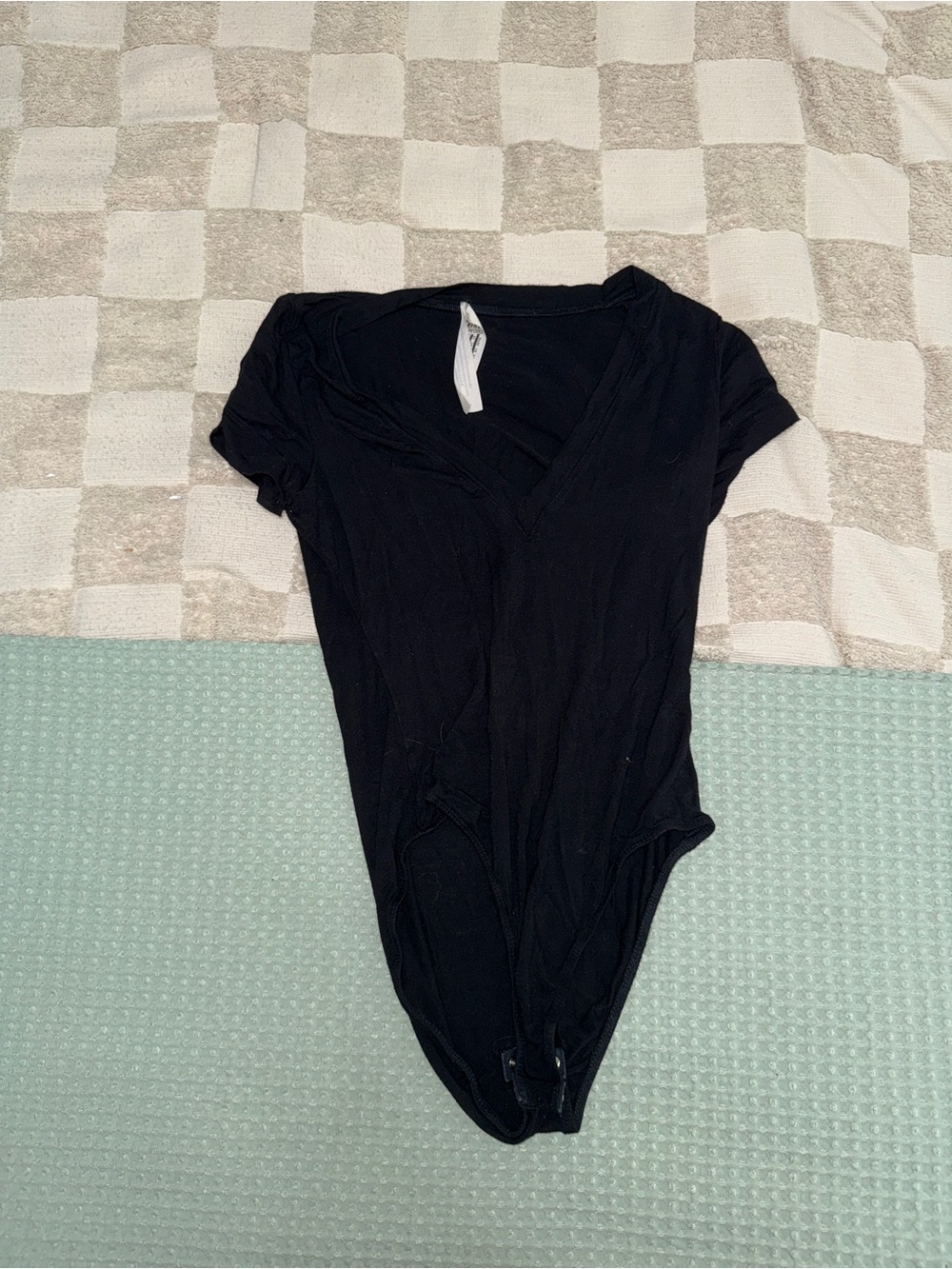Free People Black V-Neck Short Sleeve Bodysuit size S